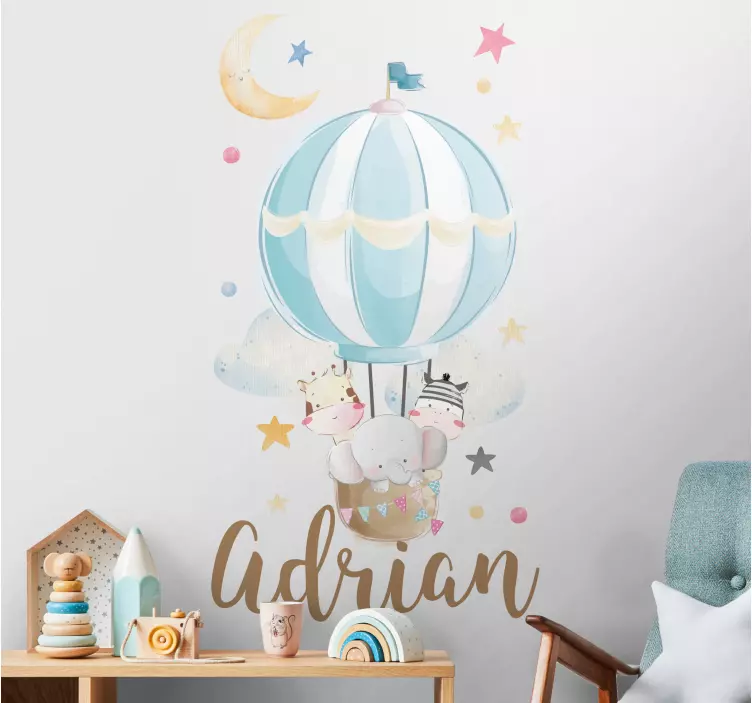 hot air balloon with animals custom sticker - TenStickers