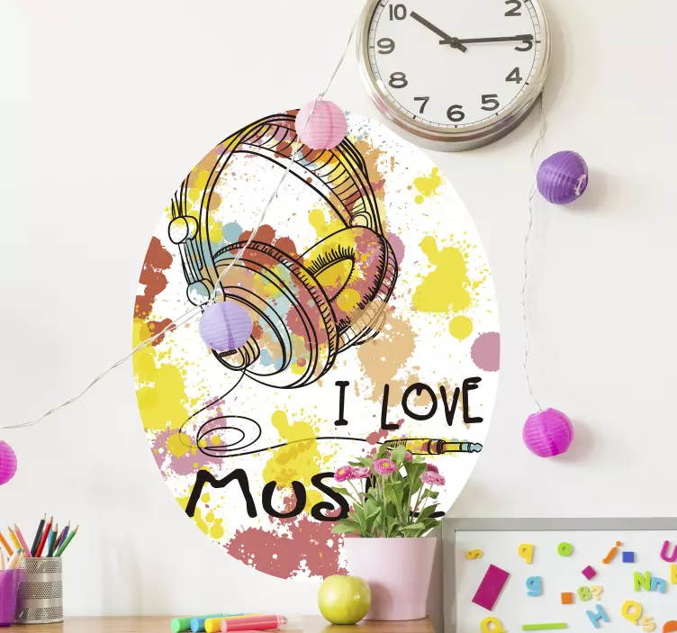 I LOVE MUSIC HEADPHONES musical stickers - TenStickers