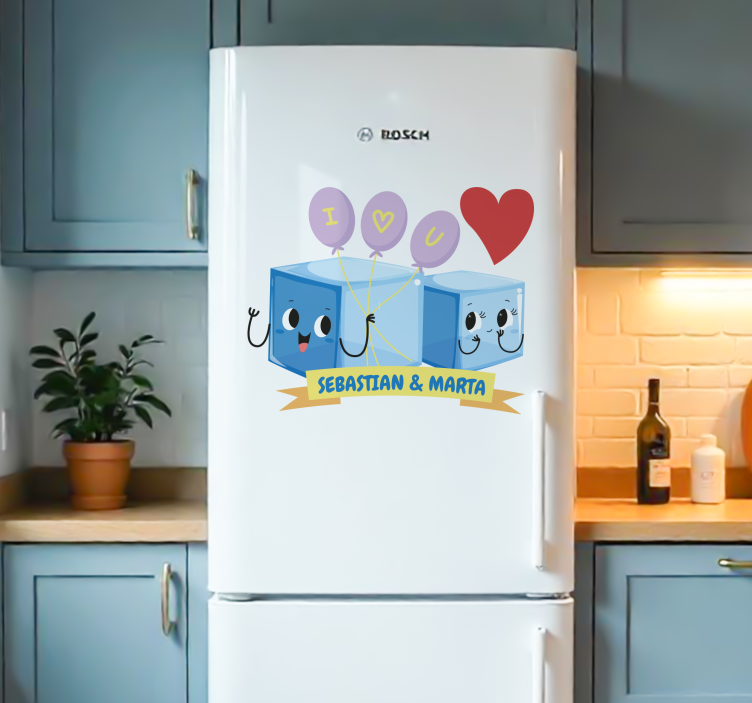 ice cubes with your names fridge sticker - TenStickers