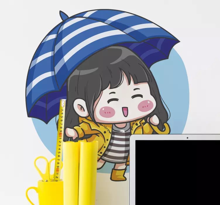 Kawaii girl with umbrella illustration sticker - TenStickers