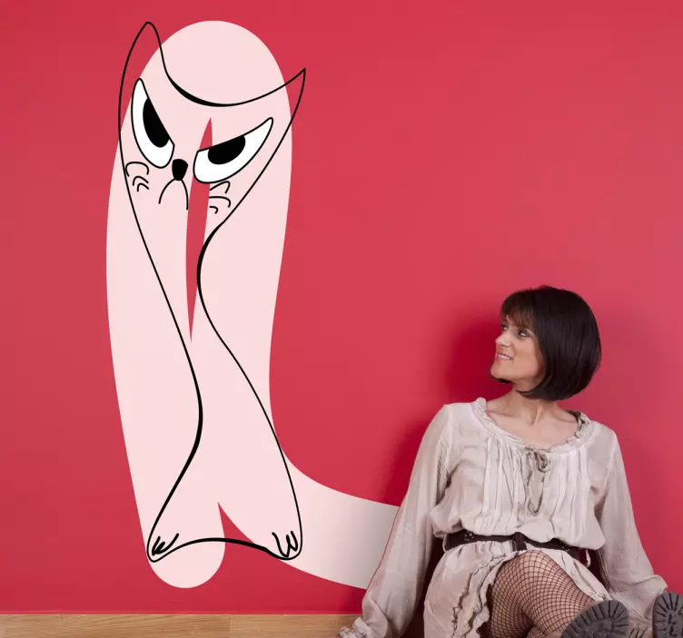 Kids Pink Cat Stroke Wall Sticker - TenStickers