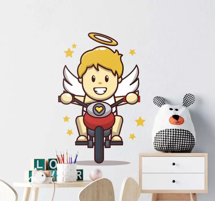 Kid's sticker angel on motorcycle - TenStickers