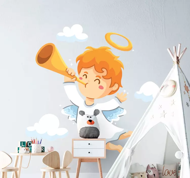 Kid's sticker angel playing trumpet - TenStickers