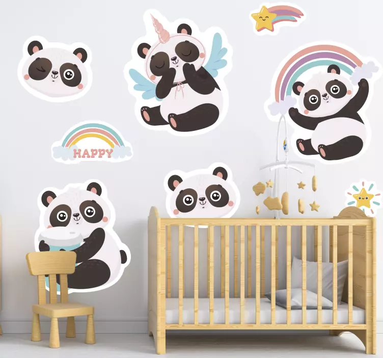Kid's sticker charming panda figurines - TenStickers