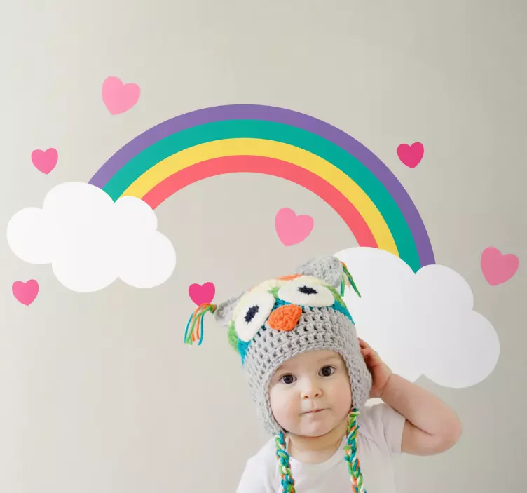 Kid's sticker cheerful rainbow clouds - TenStickers