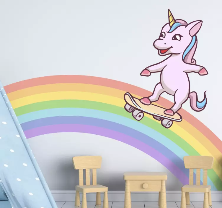 Kid's sticker skateboarding unicorn - TenStickers