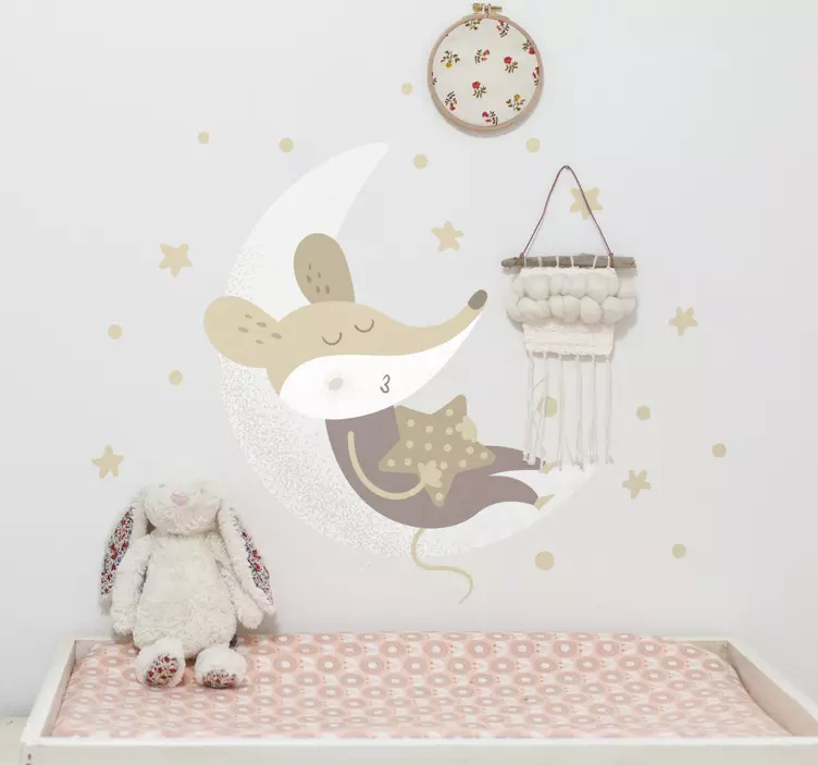 Kid's sticker sleepy mouse moon - TenStickers