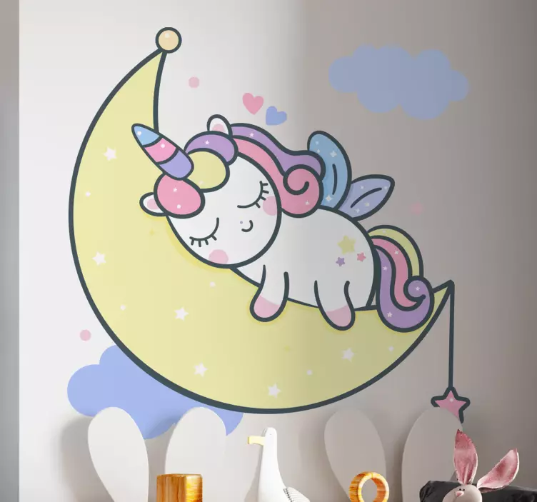 Kid's sticker sleepy unicorn moon - TenStickers
