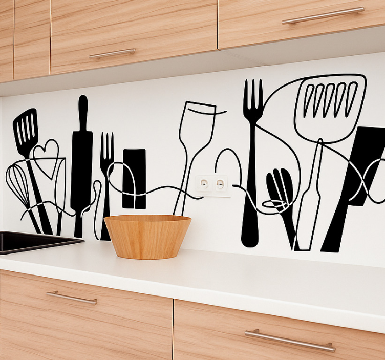Kitchen utensils arranged kitchen wall sticker - TenStickers