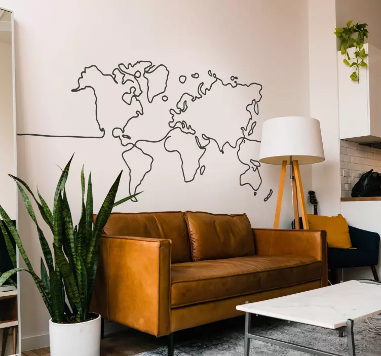 Line art world map wall sticker - TenStickers