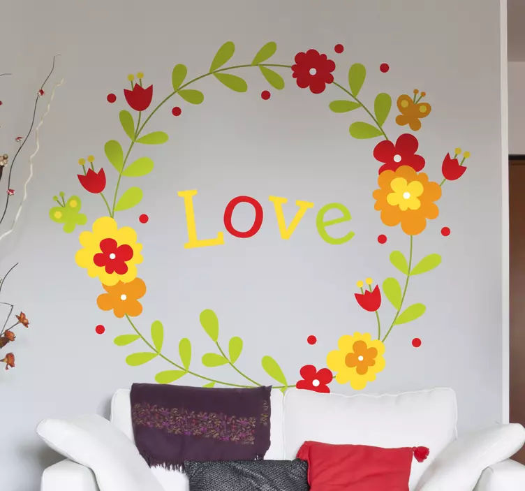 Love Flower Wreath Wall Sticker - TenStickers