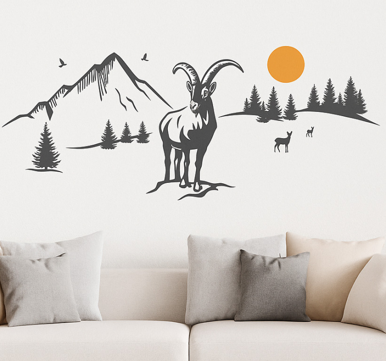 Mountain landscape with goat wall sticker - TenStickers