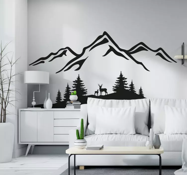Mountain nature with a deer nature wall sticker - TenStickers