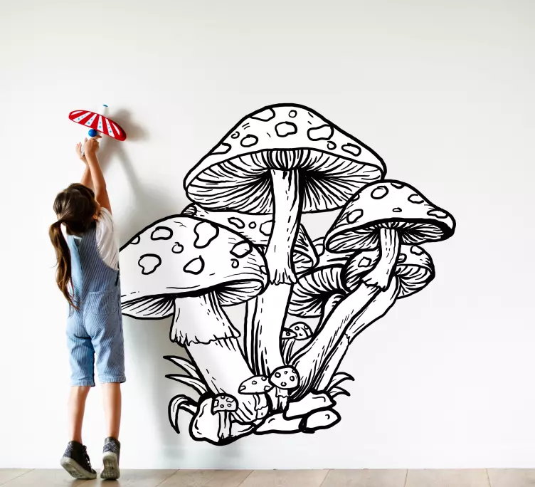 Mushroom Cluster Illustration plant sticker - TenStickers