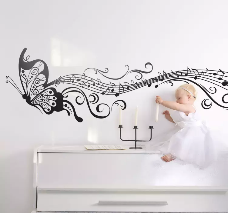 Silhouetted musical butterfly wall sticker - TenStickers