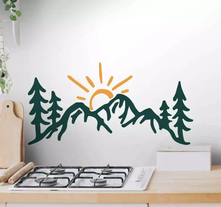 Nature wall sticker mountain sunrise view - TenStickers