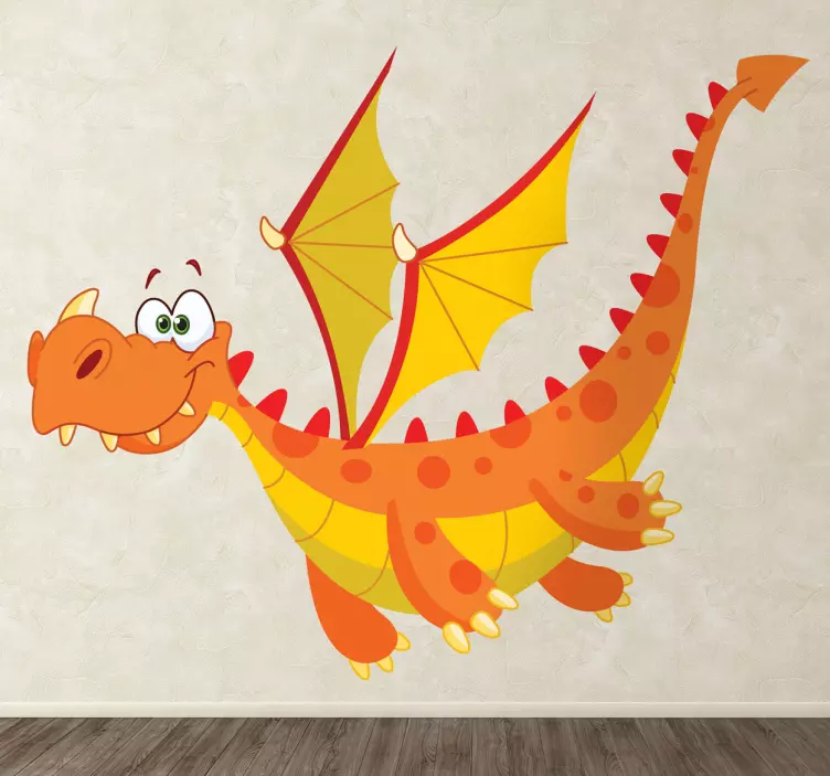 Orange dragon dinosaur wall sticker - TenStickers