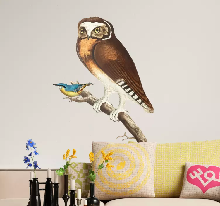 Owl on Branch Wall Art Sticker - TenStickers