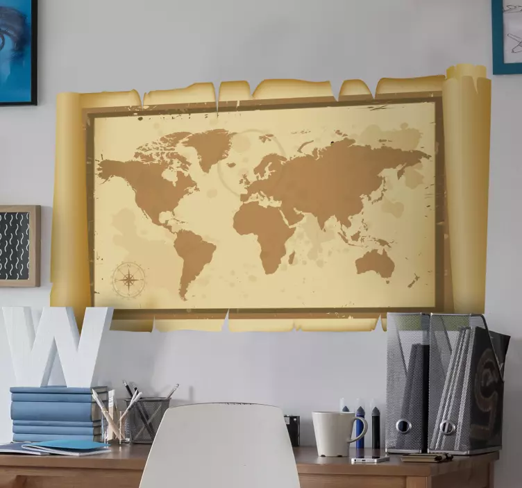 Parchment World Map Wall Sticker - TenStickers