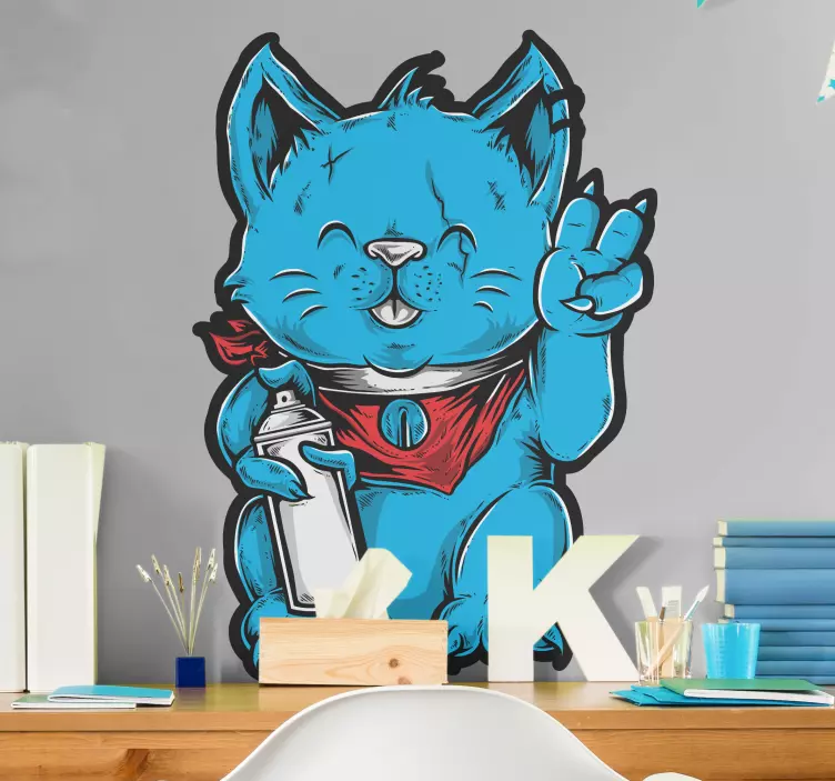 Playful Blue Cat cat sticker - TenStickers