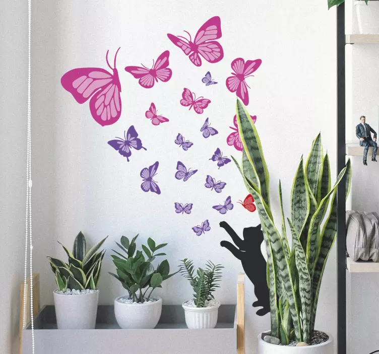 Playful Cat Butterflies cat sticker - TenStickers