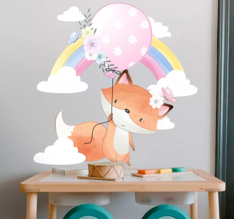 Playful Fox Balloon kid's sticker - TenStickers