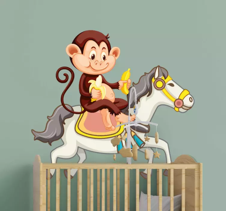 Playful Monkey Riding kid's sticker - TenStickers