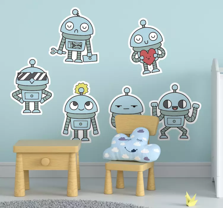 Playful Robot Characters kid's sticker - TenStickers