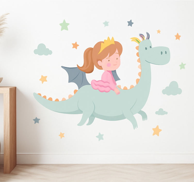 Princess on a dragon kid's sticker - TenStickers