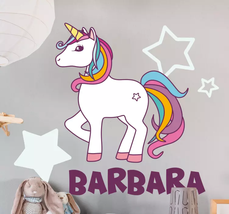 Rainbow personalised unicorn animal sticker - TenStickers