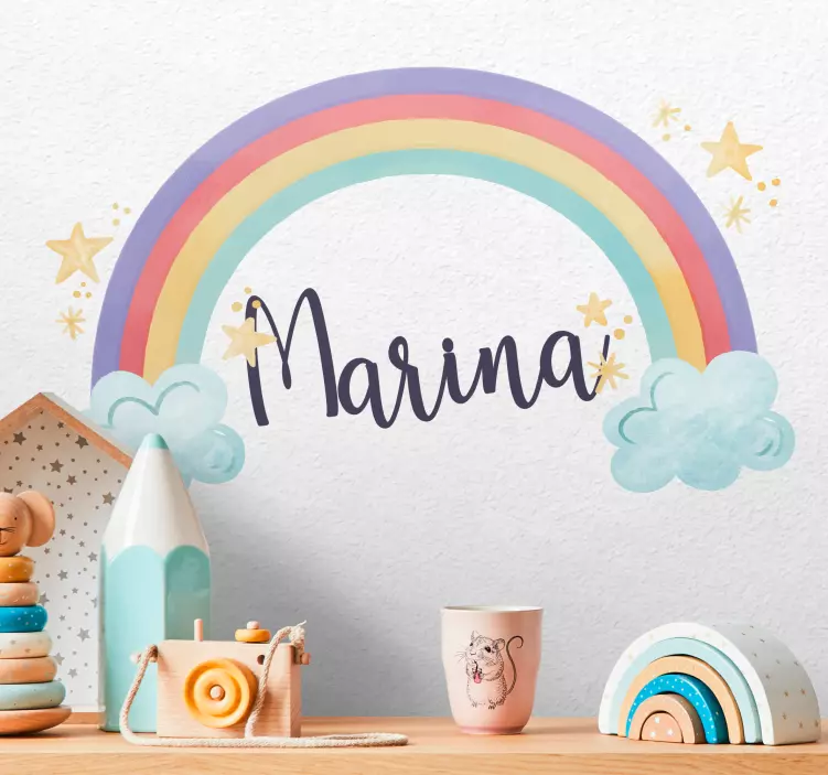 Rainbow with Custom Name kid's sticker - TenStickers