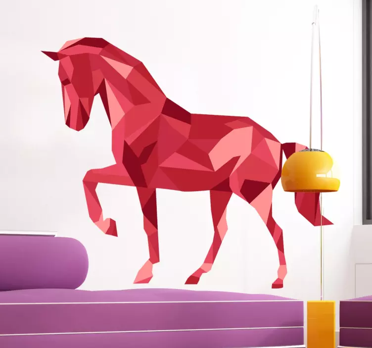 Red Polygonal Horse Wall Art Sticker - TenStickers