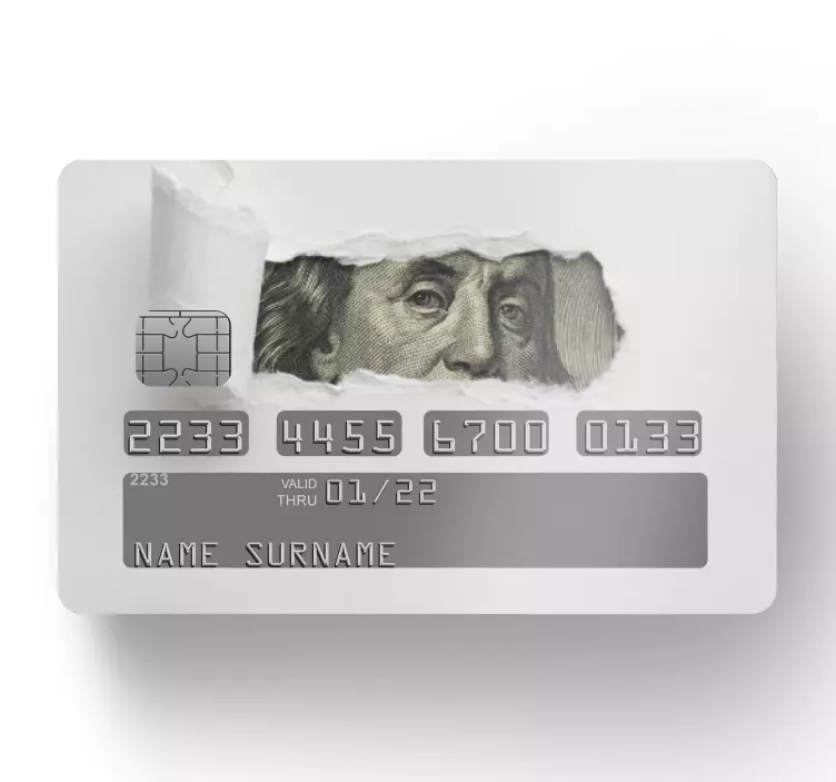 Ripped paper revealing dollar bank card sticker - TenStickers