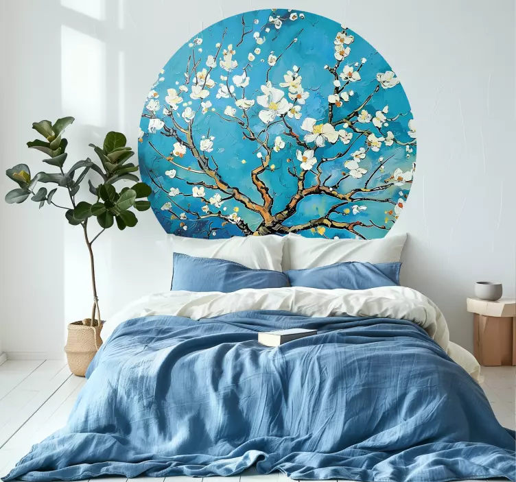 Round blue design of flowers wall sticker for bedroom - TenStickers