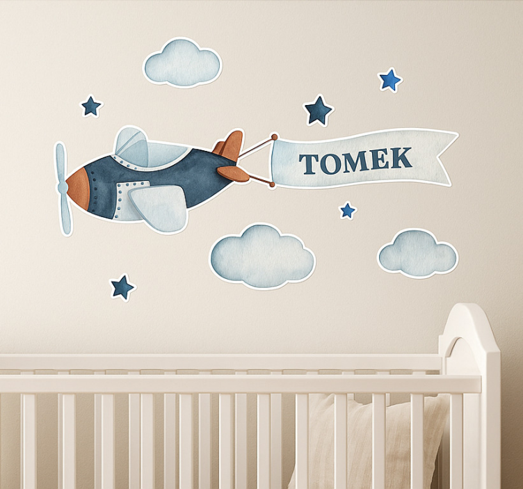 Samolot i imię dziecka wall sticker - TenStickers