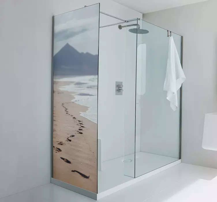 Shower screen sticker footprints on beach - TenStickers