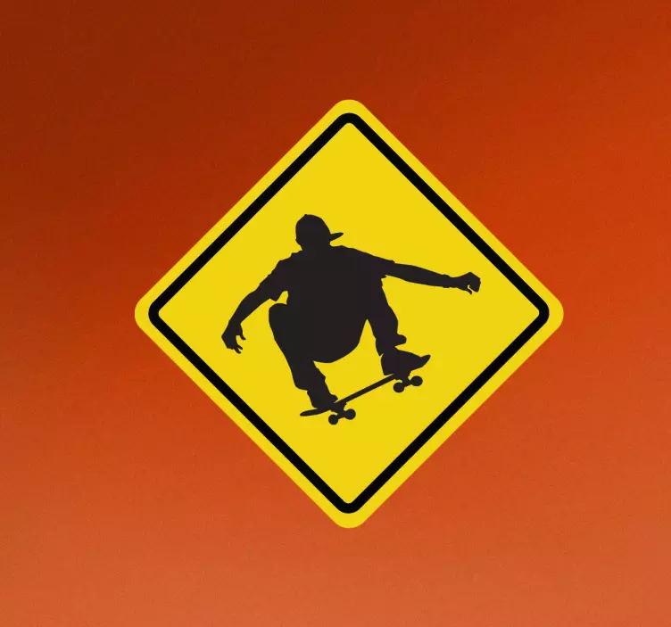 Skater at Work Sign Sticker - TenStickers