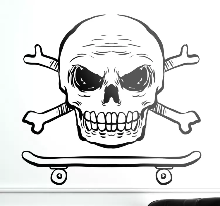 Skater Skull and Crossbones Wall Sticker - TenStickers