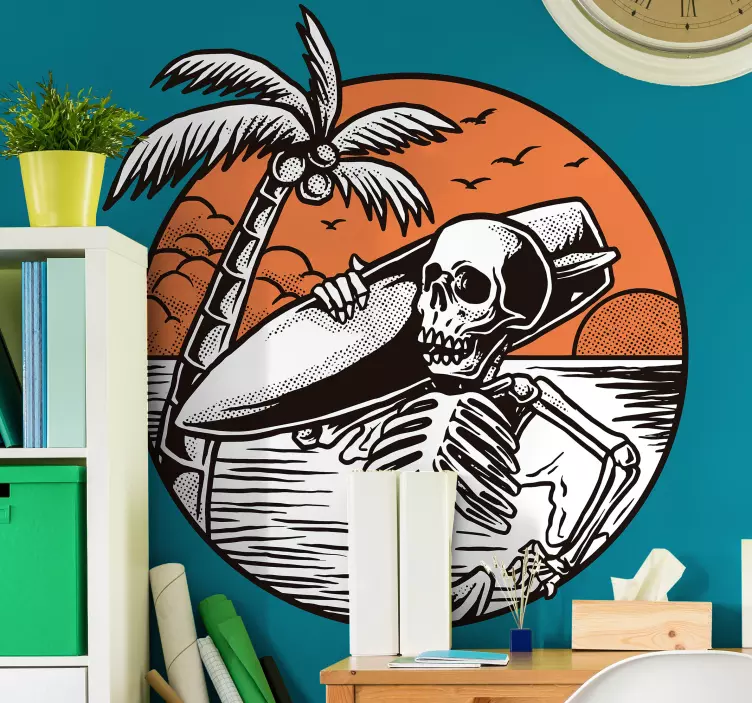 Skeleton with Surfboard wall sticker - TenStickers