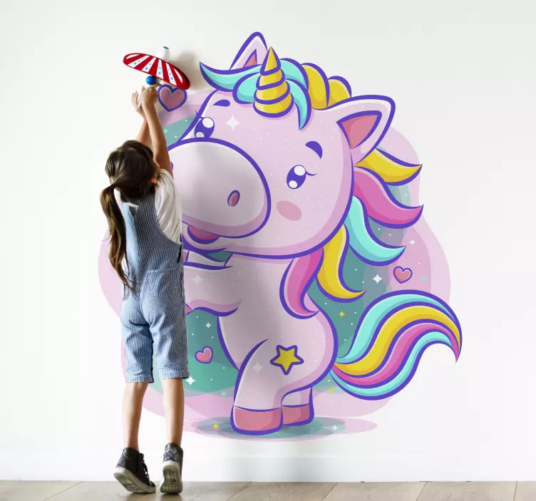 Smiling cartoon unicorn colorful fairy sticker - TenStickers