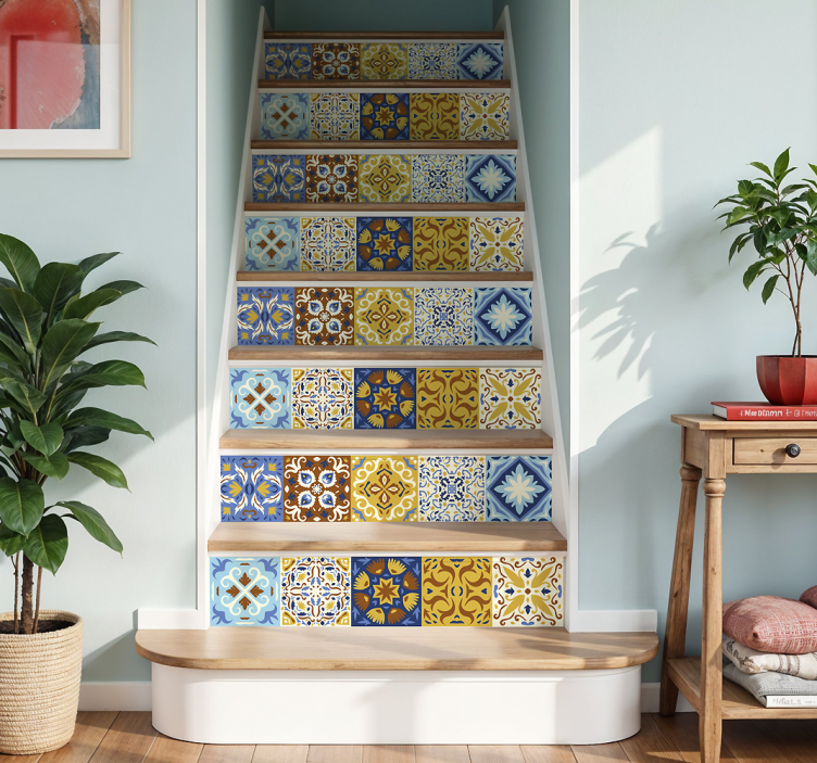 Spanish tiles coloured stair riser sticker - TenStickers