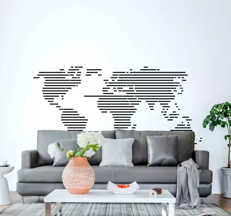 Thick horizontal line world map wall sticker - TenStickers