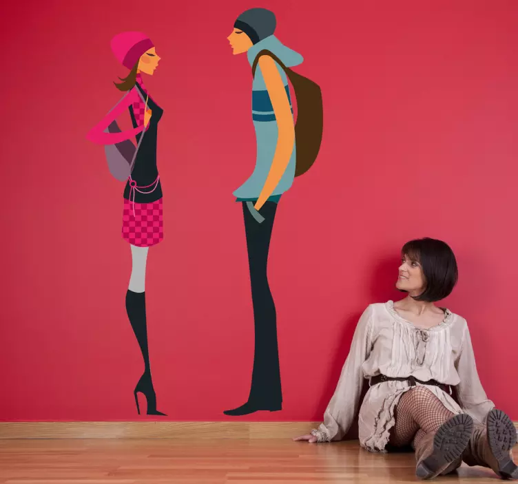 Trendy Couple Talking Decorative Sticker - TenStickers