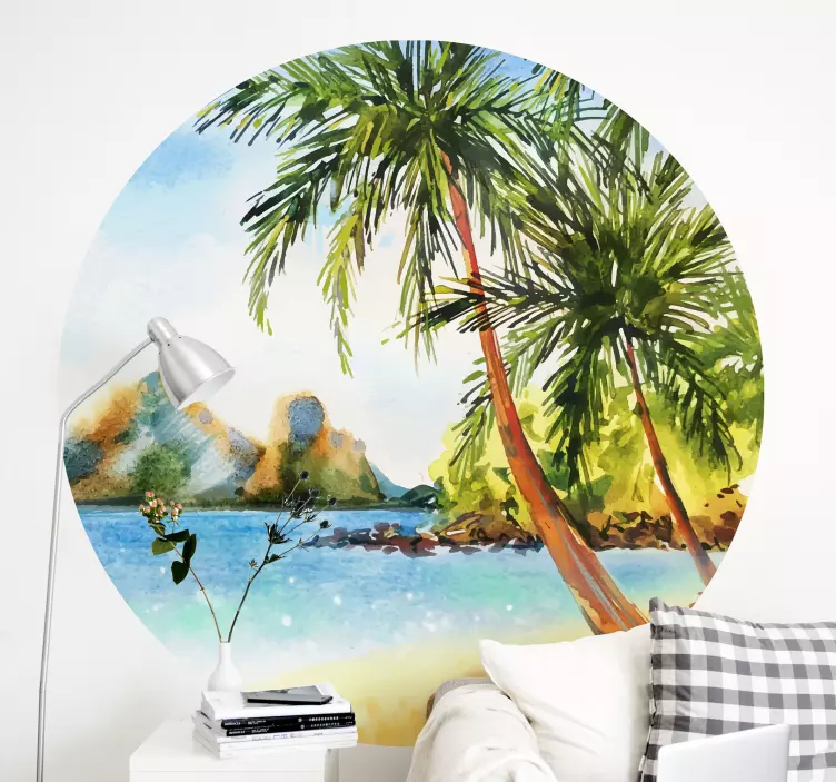Tropical palm shoreline nature wall sticker - TenStickers