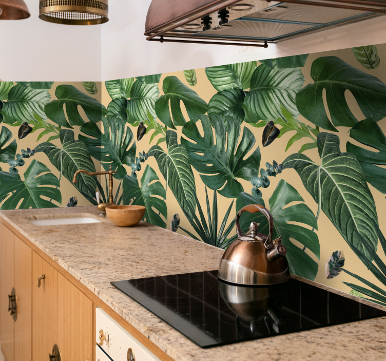 tropical plants pattern kitchen wall sticker - TenStickers