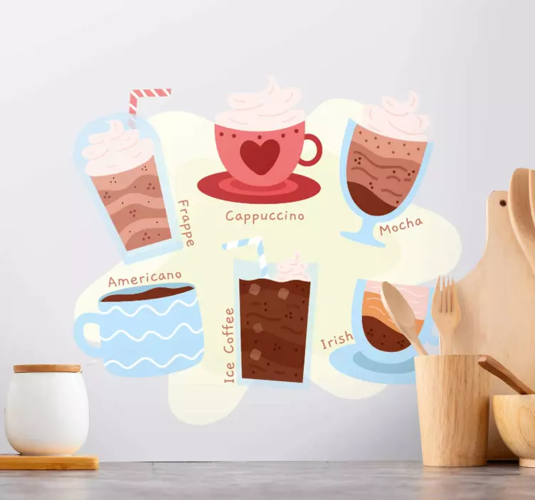Types of coffee cups drink sticker - TenStickers