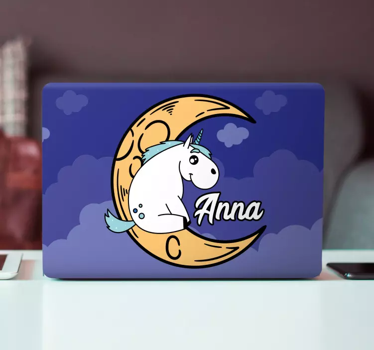 Unicorn moon with name laptop skin - TenStickers