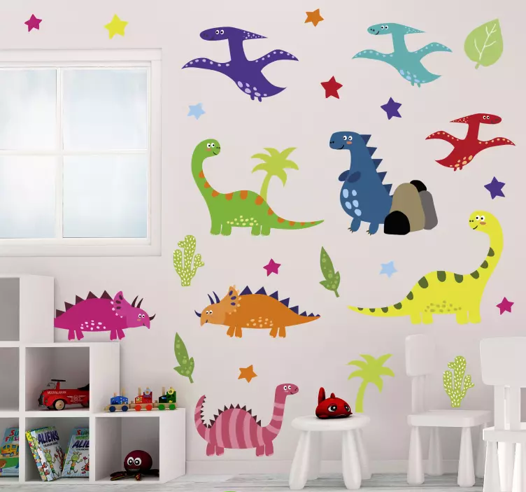 Vibrant dinosaur figures dinosaur wall sticker - TenStickers
