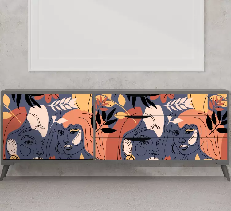 Wall sticker stylized faces design - TenStickers