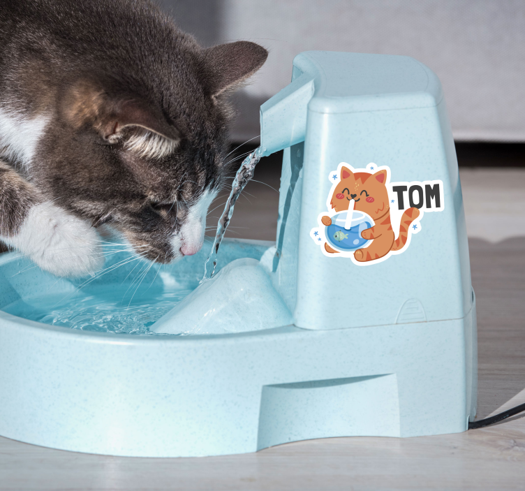 water dish with name cat sticker - TenStickers